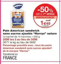 Monop' HARRYS Pain American sandwich sans sucres ajoutés nature offre
