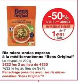 Monop' BENS ORIGINAL Riz micro-ondes express à la méditerranéenne offre