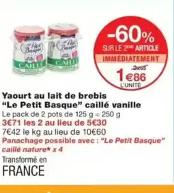Monop' LE PETIT BASQUE Yaourt au lait de brebis caillé nature offre