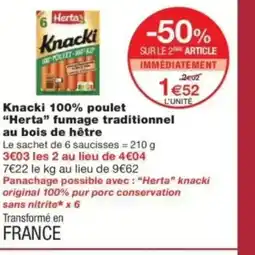 Monop' HERTA Knacki 100% poulet fumage traditionnel au bois de hêtre offre