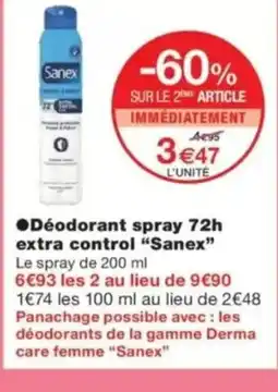 Monop' SANEX Déodorant spray 72h extra control offre