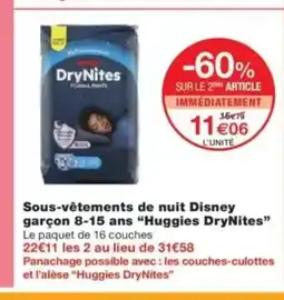 Monop' HUGGIES DRYNITES Sous-vêtements de nuit Disney garçon 8-15 ans offre