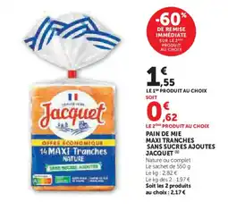 Super U JACQUET Pain de mie maxi tranches sans sucres ajoutes offre