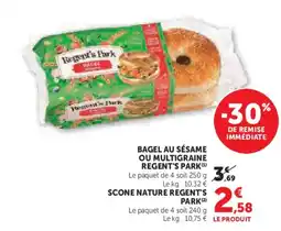 Super U REGENT'S PARK Bagel au sésame ou multigraine offre