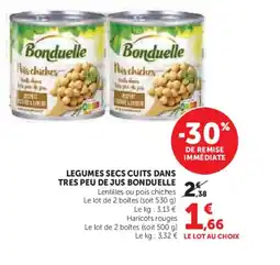 Super U BONDUELLE Legumes secs cuits dans tres peu de jus offre