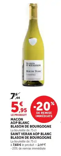 Super U BLASON DE BOURGOGNE Macon aop blanc offre