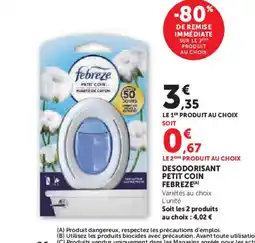 Super U FEBREZE Desodorisant petit coin offre