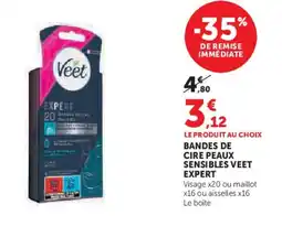 Super U Bandes de cire peaux sensibles veet expert offre