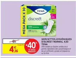 Intermarché Contact TENA Serviettes hygiéniques discreet normal x30 offre