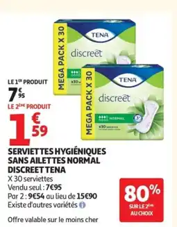 Auchan TENA Serviettes hygiéniques sans ailettes normal discreet offre