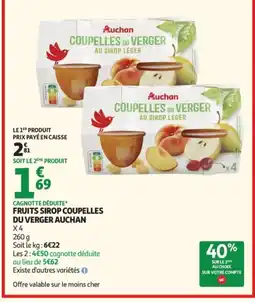 Auchan AUCHAN Fruits sirop coupelles du verger offre