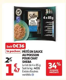 Auchan SHEBA Pâté en sauce au poisson pour chat offre