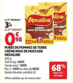 Auchan MOUSLINE Purée de pommes de terre crème noix de muscade offre