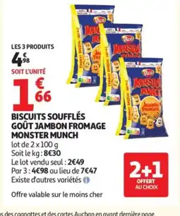 Auchan MONSTER MUNCH Biscuits soufflés goût jambon fromage offre