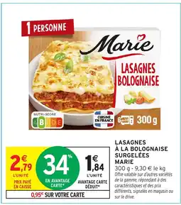 Intermarché Hyper MARIE Lasagnes à la bolognaise surgelées offre