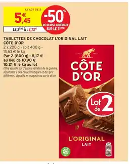 Intermarché Hyper CÔTE D'OR Tablettes de chocolat l'original lait offre