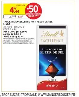 Intermarché Hyper LINDT Tablette excellence noir fleur de sel offre