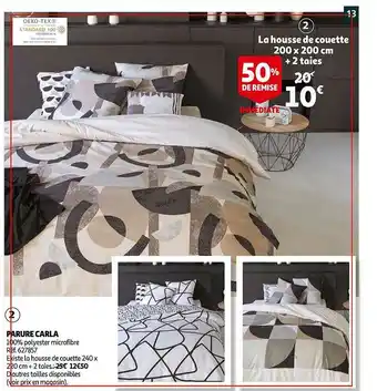 Auchan Parure Carla : La Housse De Couette 200 X 200 Cm + 2 Taies offre