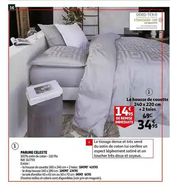Auchan Parure Celeste : La Housse De Couette 240 X 220 Cm + 2 Taies offre