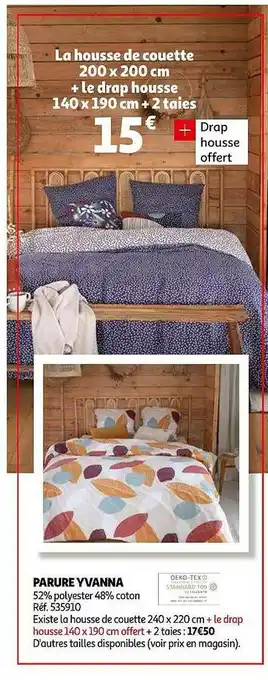 Auchan Parure Yvanna : La Housse De Couette 200 X 200 Cm + Le Drap Housse 140 X 190 Cm + 2 Taies offre