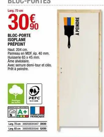 Brico Dépôt Bloc-porte Isoplane Prépeint offre