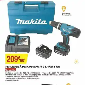 Bricomarché Perceuse à Percussion 18 V Li-ion 3 Ah Makita offre