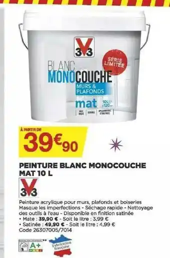 Bricomarché Peinture Blanc Monocouche Mat 10 L V33 offre