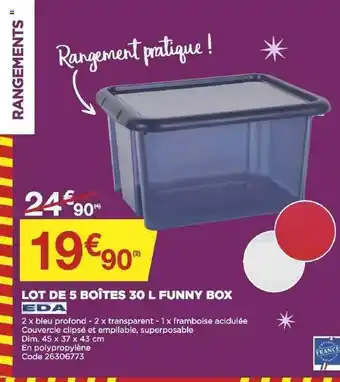 Bricomarché Lot De 5 Boîtes 30 L Funny Box Eda offre