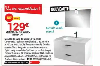 Bricorama Meuble De Salle De Bains Lift 2 Plus : Meuble 80 Cm + Plan Vasque + Miroir + Spot offre