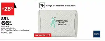 BUT Oreiller Memo Saisons 40x60 Cm Bultex offre