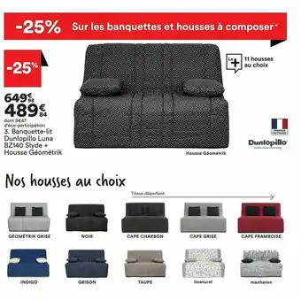 BUT Banquette-lit Dunlopillo Luna Bz140 Slyde + Housse Géométrik offre