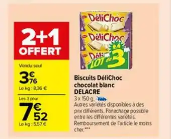 Carrefour Market Biscuits DéliChoc Chocolat Blanc Delacre offre
