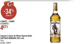 Casino Supermarchés Liqueur à Base De Rhum Spiced Gold Captain Morgan 35% Vol. offre