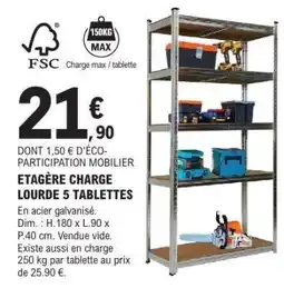 E.Leclerc ÉTAGÈRE CHARGE LOURDE 5 TABLETTES offre