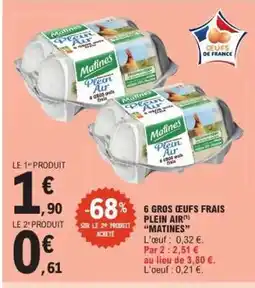 E.Leclerc 6 Gros Œufs Frais Plein Air Matines offre