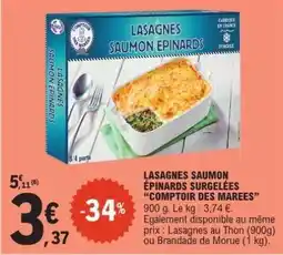 E.Leclerc LASAGNES SAUMON ÉPINARDS SURGELÉES “COMPTOIR DES MAREES” offre