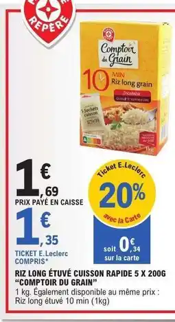 E.Leclerc Riz long étuvé cuisson rapide 5 x 200g 'Comptoir du Grain' offre
