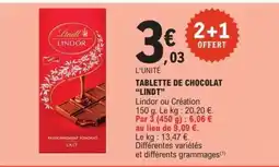E.Leclerc TABLETTE DE CHOCOLAT LINDT offre