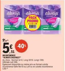 E.Leclerc INCONTINENCE “ALWAYS DISCREET” offre