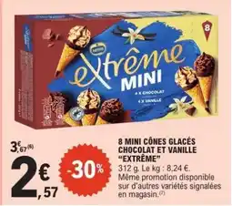 E.Leclerc 8 MINI CÔNES GLACÉS CHOCOLAT ET VANILLE “EXTRÊME” offre