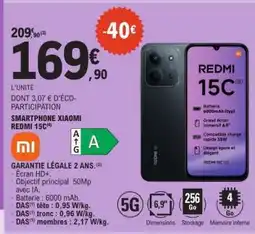 E.Leclerc SMARTPHONE XIAOMI REDMI 15C offre