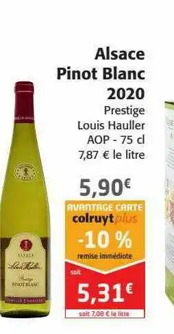 Colruyt Alsace Pinot Blanc 2020 Prestige Louis Hauller offre