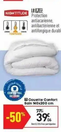 Conforama Couette Confort Sain 140 X 200 Cm Nightitude offre