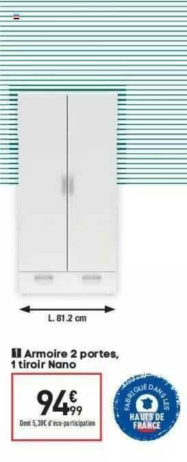 Conforama Armoire 2 Portes, 1 Tiroir Nano offre
