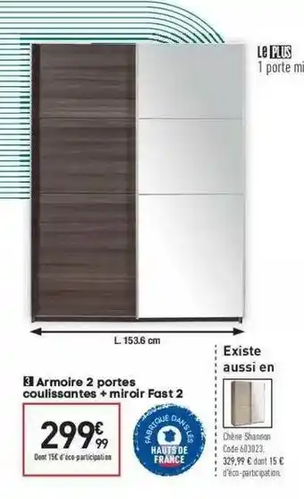 Armoire 2 Portes Coulissantes + Miroir Fast 2