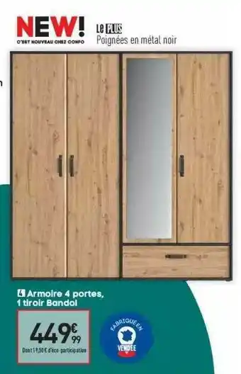 Conforama Armoire 4 Portes, 1 Tiroir Bandol offre