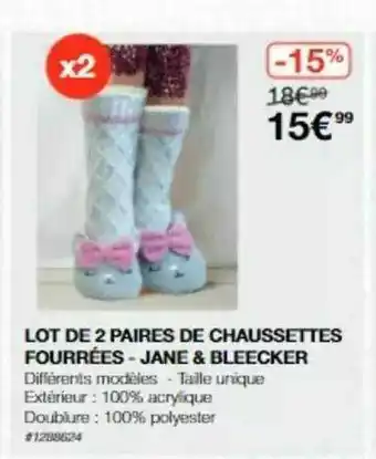 Costco Lot De 2 Paires De Chaussettes Fourrées - Jane & Bleecker offre