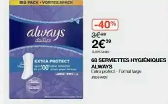 Costco 68 Serviettes Hygiéniques Always offre