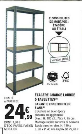 E.Leclerc Brico étagère Charge Lourde 5 Tablettes offre