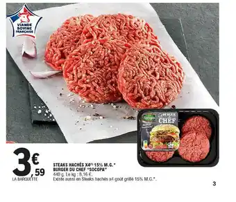 E.Leclerc Steaks Hachés X4 15% M.g. Burger Du Chef offre